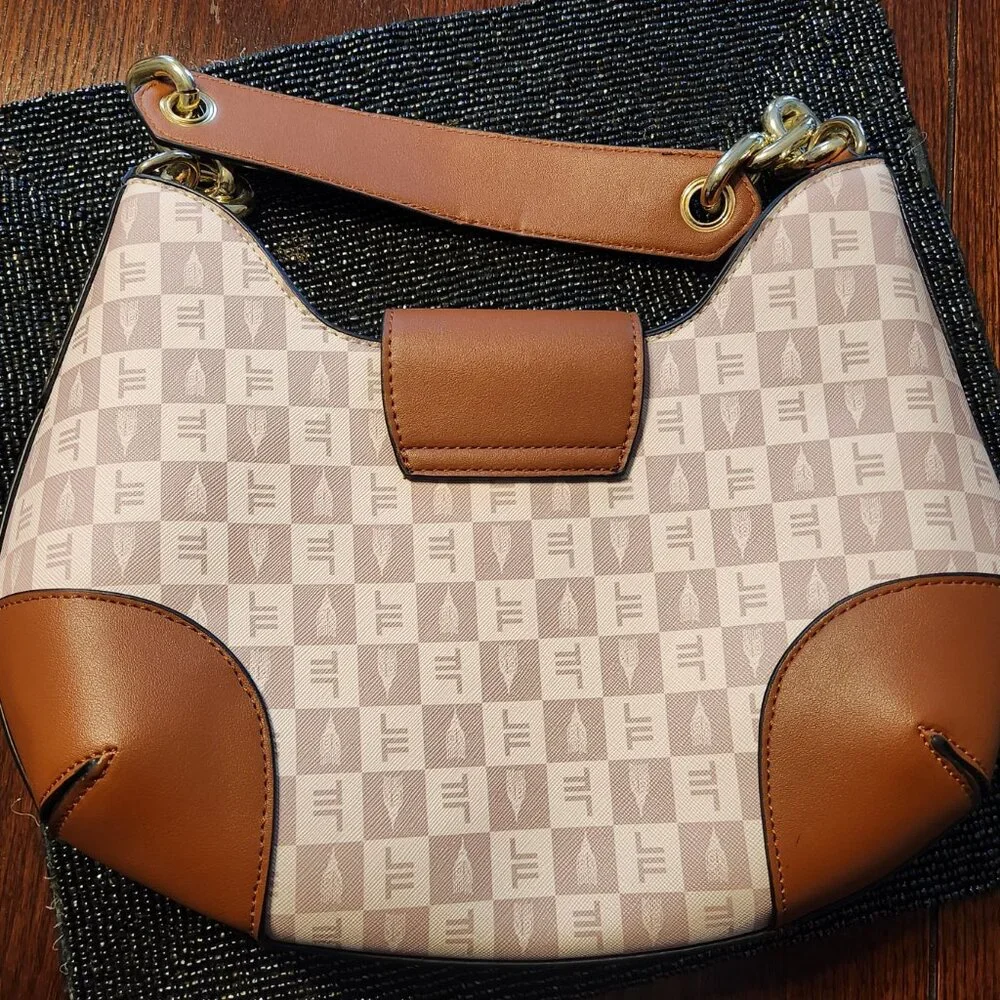 London Fog Aryana Shoulder Bag Jacquard White, Pink and Brown NEW w/out tags